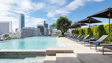Outdoor pool, pool umbrellas