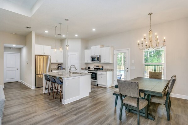 Fridge, microwave, dishwasher, coffee/tea maker