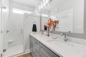 Shower, hair dryer, toilet paper