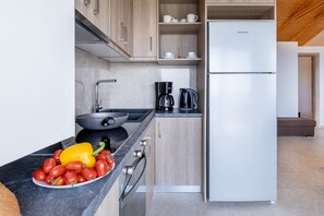 Fridge, oven, stovetop, coffee/tea maker