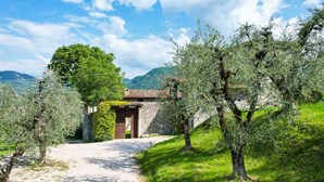 A rustic stone building with a tiled roof, surrounded by olive trees and a gravel path leading to a wooden door. - Casale Lucrezia - Salò (Salò)