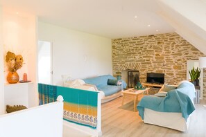 Télévision, cheminée, lecteur de DVD