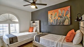 4 bedrooms, desk, iron/ironing board, travel cot