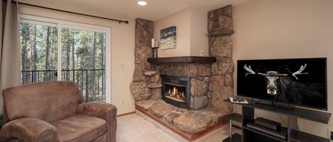 Fernseher, Kamin, DVD-Player