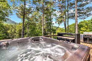 Outdoor spa tub - Hilltop Haven w/ Hot Tub, Mountain Views & Game Room (Black Mountain)