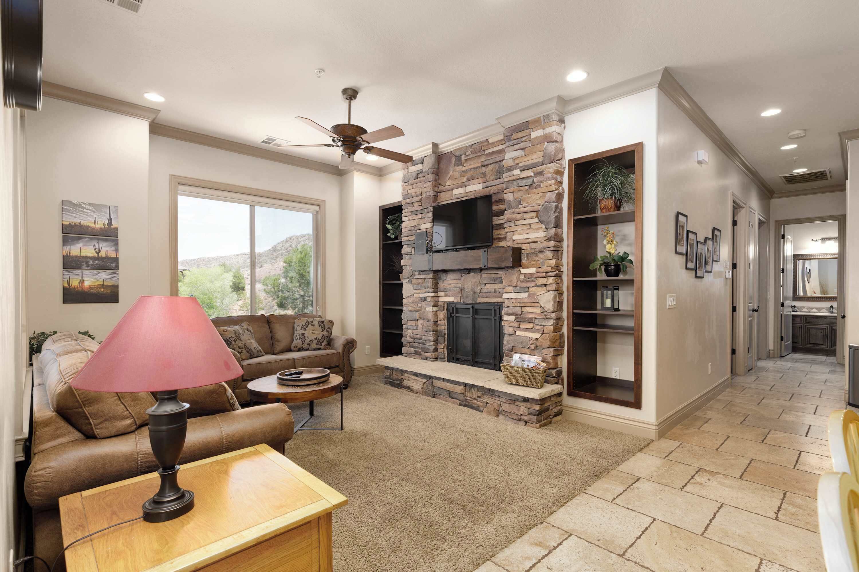 TV, fireplace, offices