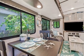 Smart TV, DVD player, books, video library