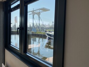 Interior - Luxury Houseboat with swim platform in colorful harbor (Stavoren)