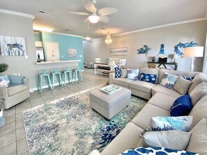 Smart TV, fireplace, video games, DVD player