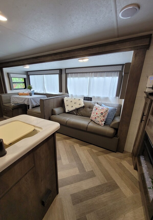 Smart TV, chimenea, reproductor de DVD y videoteca 