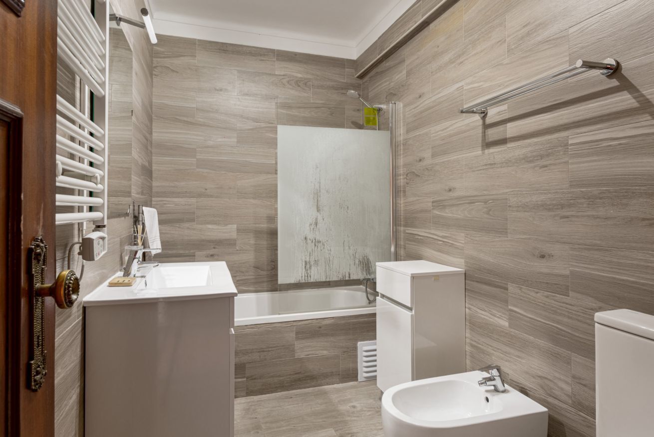 Combined shower/bathtub, free toiletries, hair dryer, bidet