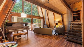 TV, fireplace, table tennis, books