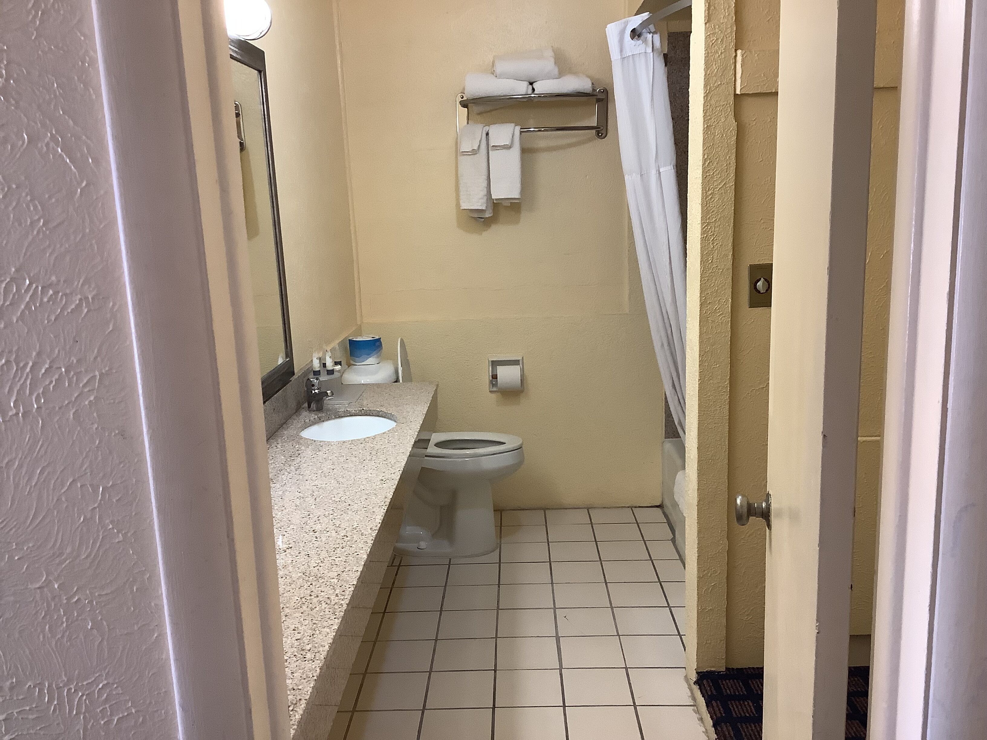 A small bathroom with a sink, toilet, and a towel rack.