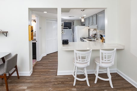 Fridge, microwave, oven, stovetop. Beautiful New 1 Bedroom Condo
