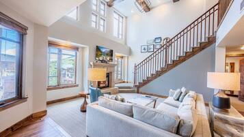 Smart TV, fireplace, foosball, table tennis