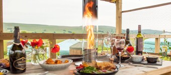Kestrel Yurt sleeps up to 6 guests with hot tub and views across Wether Fell