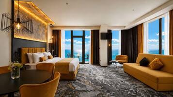 Family Room, Kitchenette, Sea View | Pillowtop beds, in-room safe, individually decorated