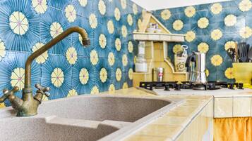 Fridge, oven, stovetop, coffee/tea maker