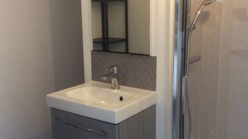 Douche, sèche-cheveux, serviettes fournies, papier toilette