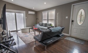 Smart TV, foosball, books