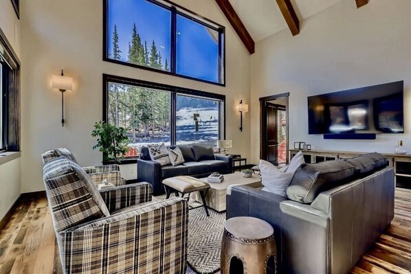 Smart TV, fireplace, video games, DVD player