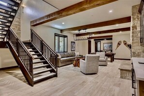 Smart TV, fireplace, video games, DVD player