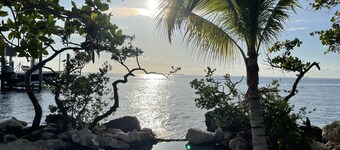 Bay view villa in Islamorada, palm trees, shade trees and two private porches