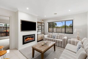 Smart TV, fireplace, video games, books