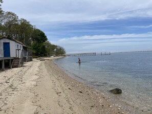 On the beach, sun loungers, beach towels