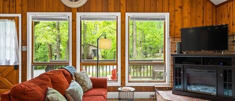 Large windows overlooking the deck
