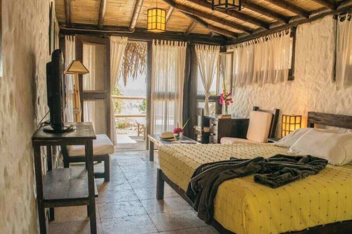 Une chambre avec un lit, un bureau, une chaise, une télévision et une fenêtre avec des rideaux.