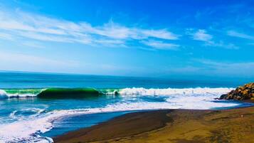 En la playa, camastros y toallas de playa