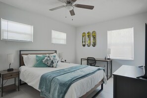 2 bedrooms, desk, iron/ironing board, travel cot