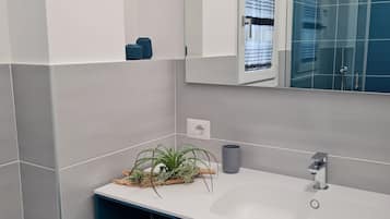 Regadera, secadora de cabello, bidet, toallas