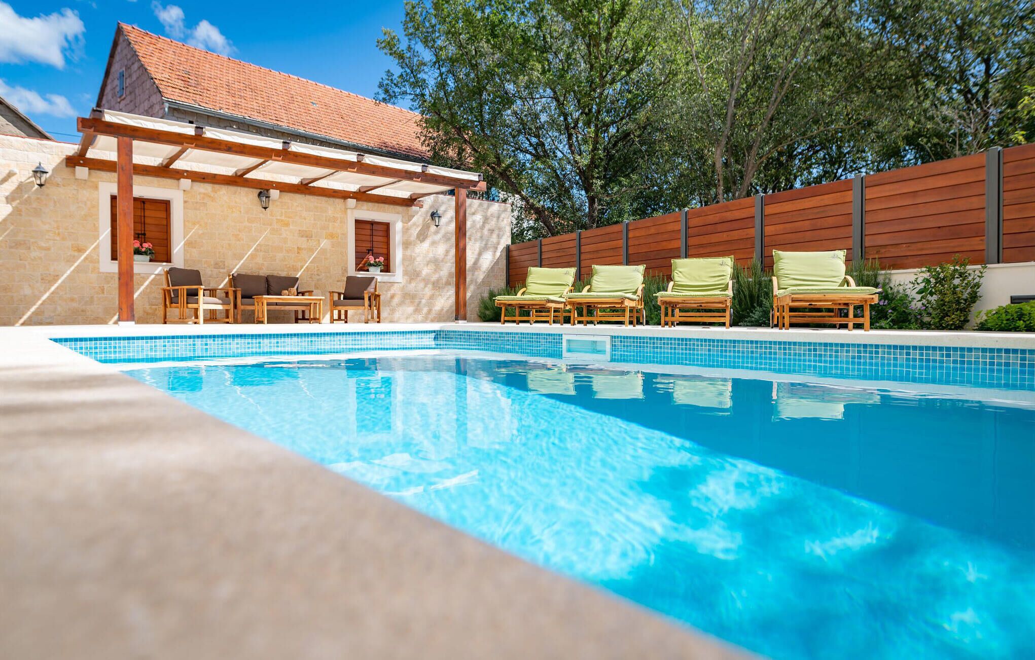 Outdoor pool, pool loungers