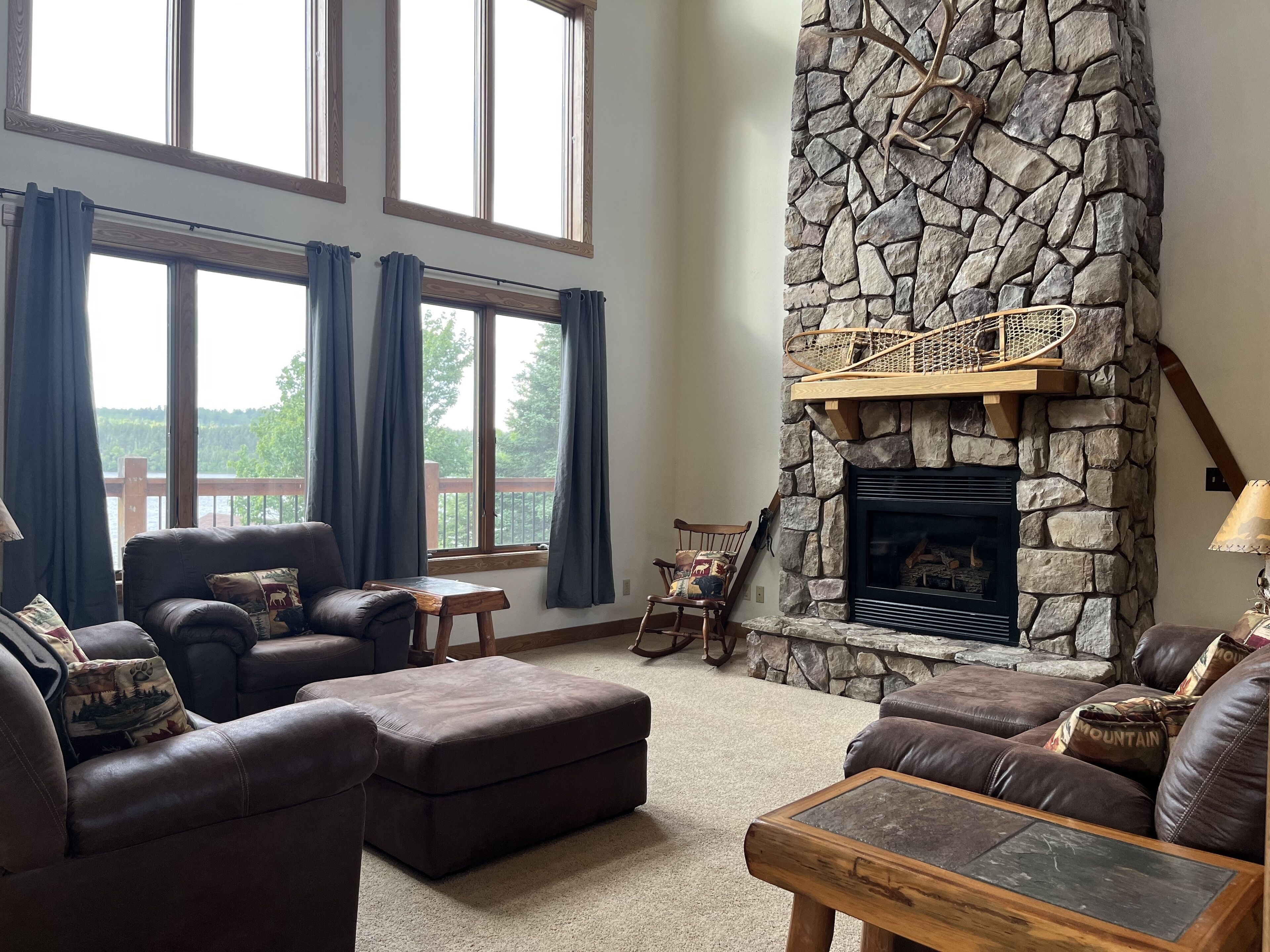 Smart TV, fireplace, video games, DVD player