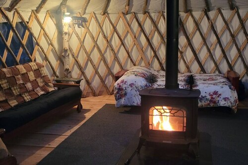 Ava Jade yurt nestled in the woods of Brownfield, Maine