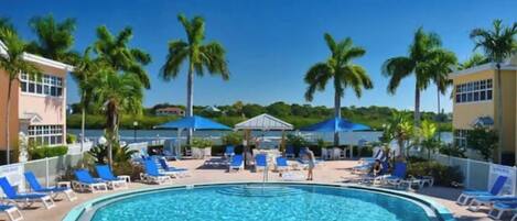 Een buitenzwembad, een verwarmd zwembad