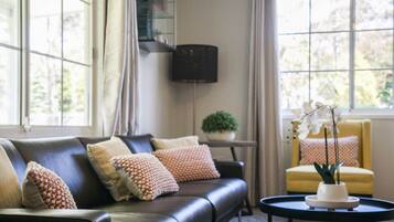 Smart TV, fireplace, stereo