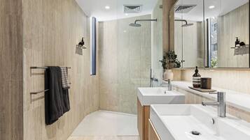 Bathtub, hair dryer, towels