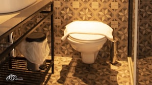 Un baño moderno con un lavamanos grande, inodoro y ducha.