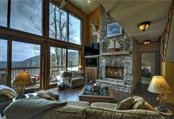 Smart TV, fireplace, foosball, books