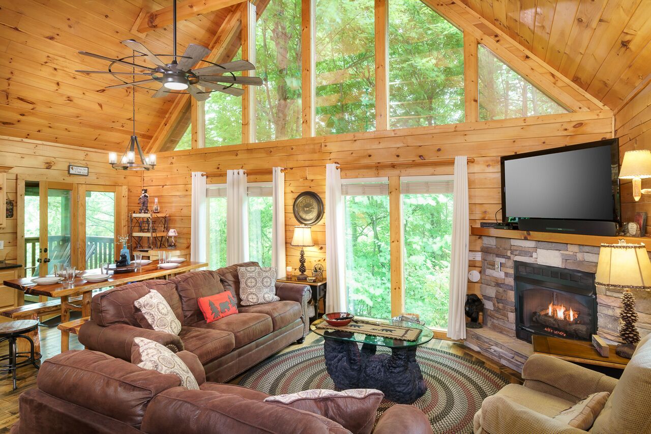 Flat-screen TV, fireplace, video games, DVD player