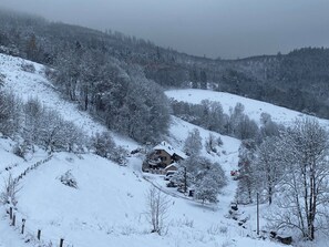 Escape to a serene mountain retreat nestled among the trees.