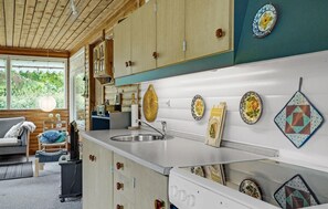 Fridge, stovetop, coffee/tea maker, cookware/dishes/utensils