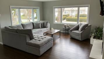 TV connectée, cheminée, livres