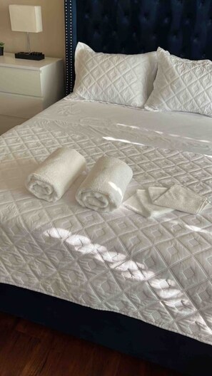 Escritorio, tabla de planchar con plancha, wifi y ropa de cama 