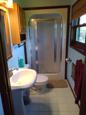Combined shower/bathtub, towels, soap, shampoo - Saint Lawrence’s paradise (Redwood)