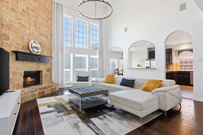 Smart TV, fireplace, video games, ping pong