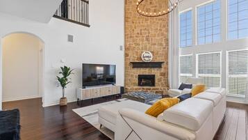 Smart TV, fireplace, video games, ping pong